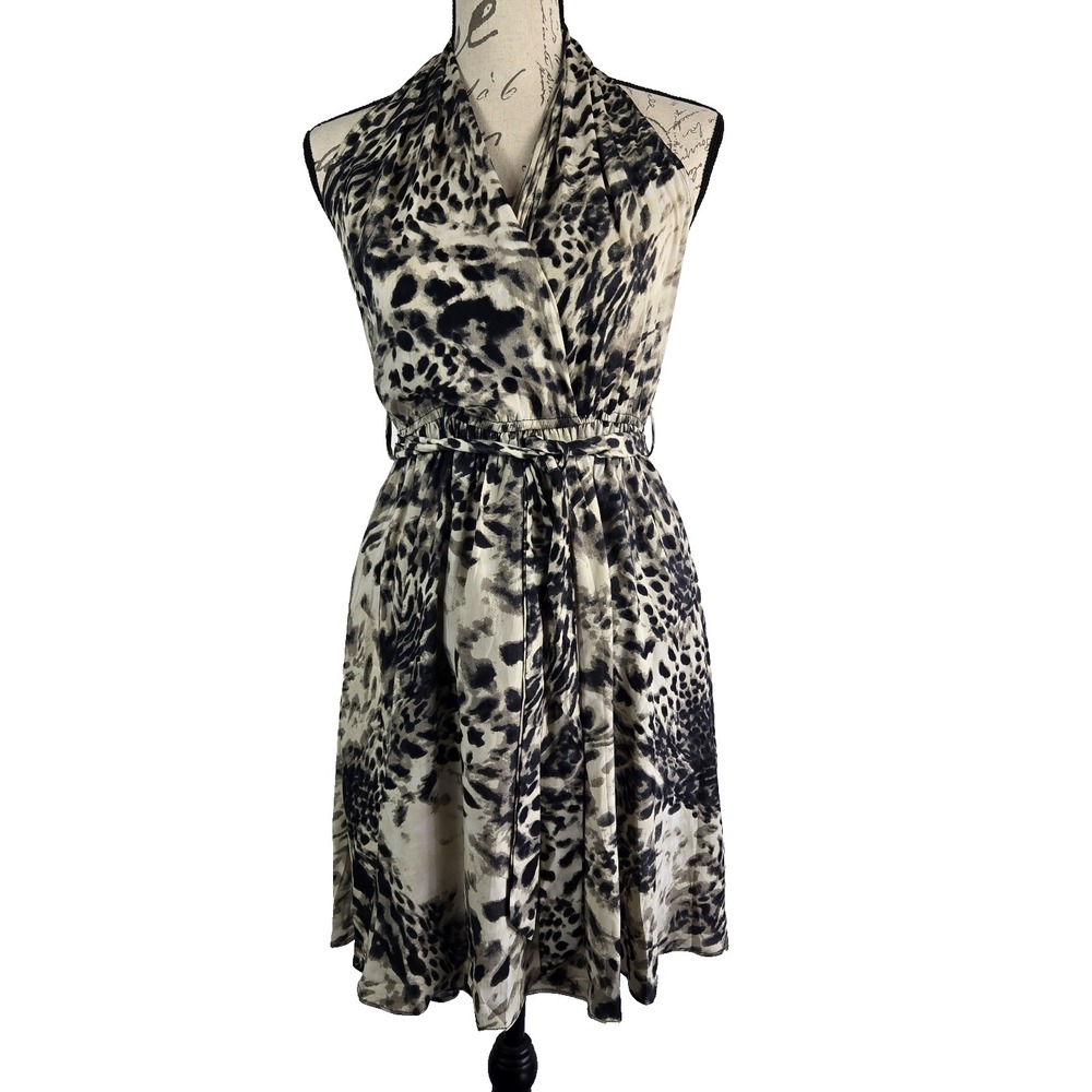 Hot & Delicious Womens Large Animal Print Halter Style Dress Waist Tie New